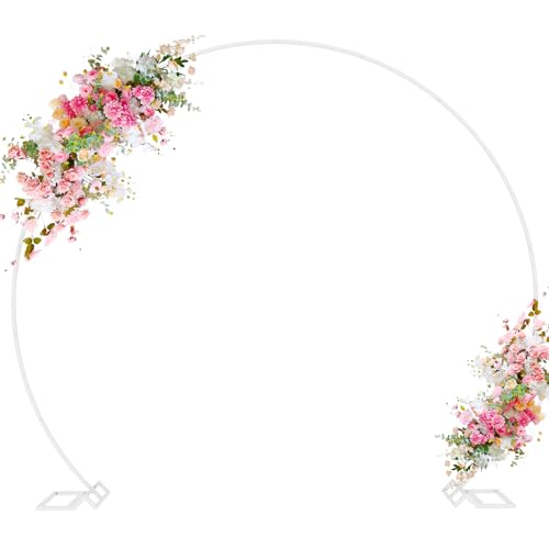 Wokceer Wedding Arch 8FT Round Backdrop Stand Balloon Arch Stand White Circle Balloon Arch Frame for Wedding Ceremony Birthday Party Anniversary Valentine Celebration Decoration - color: White, size: 8 FT