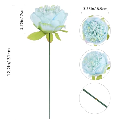 16pcs Peony Artificial Flowers Blue Fake Peonies Bulks Silk Peonies Flowers Faux Peony Flowers Heads with Stems for Home DIY Wedding Party Festival Baby Shower Decorations (Blue) - color: Blue