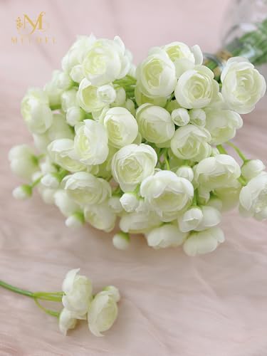 32Pcs Ranunculus Artificial Flowers, Ivory White Fake Peonies, Real Touch Silk Faux Mini Ranunculus Filler Flowers Bulk for DIY Wedding Bouquet, Vase Centerpieces, Bridal Shower Decor - color: Ivory White