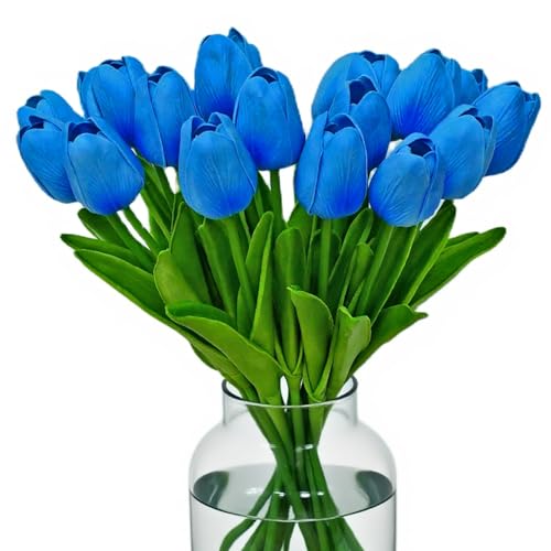 20pcs Fake Tulips Artificial Flowers Faux Flowers PU Faux tulips 13 Inch Mother's Day Easter Valentine’S Day Gifts in Home Kitchen Spring Decorations For Home (Sky Blue) - color: Sky Blue