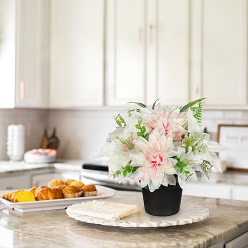 GnFlus Pink Artificial Flowers Small Fake Flowers in Vase Peonies Dahlia Tiger Lily Potted Silk Flower Arrangements Faux Plants & Flowers Home Bathroom Kitchen Table Centerpieces Desk Decor - color: Pink