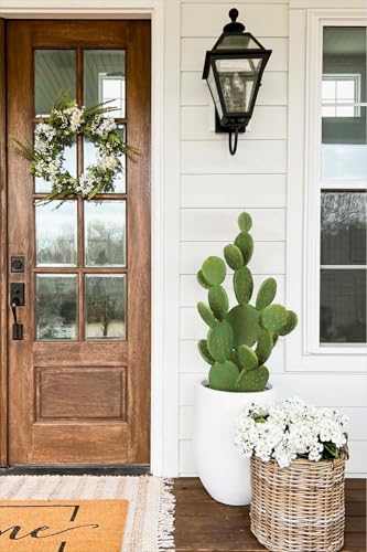 DILATATA Tall Fake Cactus Plant 27.5 inch Large Artificial Cactus Tree 'Prickly Pear Cactus' Faux Cactus Desert Plants Big Fake Cacti for Home Garden Office Decor - color: Opuntia Chlorotica