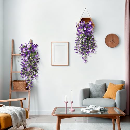 Artificial Hanging Flowers Plants for Outdoor Spring Summer Decoration, 2PCS Faux Silk Morning glory UV Resistant Look Real for Outside Home Indoor Planter Porch Garden Yard Decor(Dark Orchid) - color: Dark Orchid