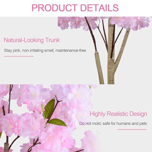 6FT Artificial Cherry Blossom Tree,Tall Fake Flower Tree with Realistic Pink Sakura in Nursery Pot,Blooming Fake Plants for Living Room,Bedroom,Office,Indoor/Outdoor Decor - size: 5ft 11in