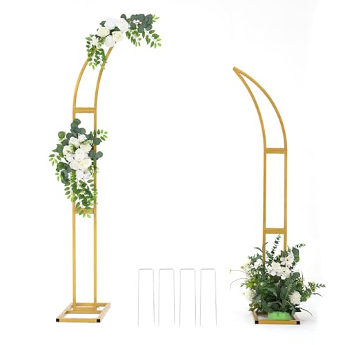 Vincidern 2pcs Curved Wedding Arch Backdrop Stand, Half Moon Arch Stand for Wedding, Engagement, Bridal Shower, Birthday Party Decorations, Indoor & Outdoor Use (Gold,5.9ft,6.9ft) - size: 5.9ft,6.9ft (2pcs)