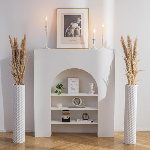 Sziqiqi White Tall Floor Vase: 27.6in Metal Modern Cylinder Floor Vases for Fireplace with Honeycomb Texture - Set of 2 Large Decorative Vase Home Decor for Living Room Bedroom Home Corner Indoor - color: White
