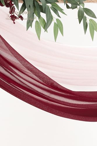 Floroom Arch Flowers with Drapes Kit (Pack of 4) - 2pcs Artificial Burgundy & Blush Floral Swag Arrangement with 2pcs Draping Fabric for Wedding Ceremony Arbor and Reception Backdrop Decoration - color: Marsala & Blush
