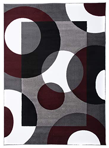 Rugshop Modern Circles Carpet Easy Maintenance for Home Office,Living Room,Bedroom,Kitchen Soft Area Rug 9' x 12' Burgundy - size: 9' x 12' (Rectangular)