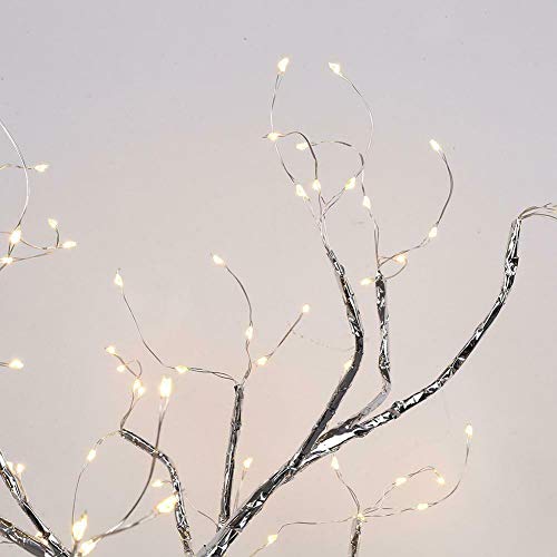 Lxcom Lighting 108 LEDs Silver Copper Wire Table Tree Light 8 Modes LED Twinkle Tabletop Bonsai Tree Lighted USB Plug Battery Operated Artificial Light Decorative Desk Lamp for Home Decor, Warm White