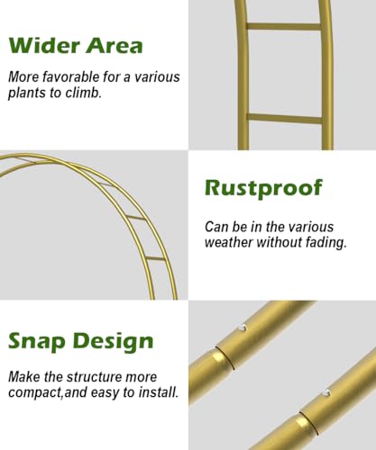 Queension Metal Wedding Arch | for Ceremony Party Decoration 8Ft Wide 7Ft High,Garden Arch Trellis with Ground Bases for Climbing Plants,Outdoor Garden Arbor for Roses Vines, Round Frame, Gold - color: Gold, size: 8FT