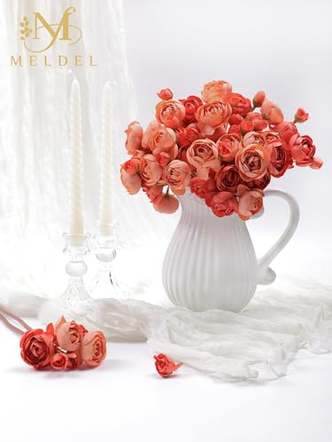 32Pcs Ranunculus Artificial Flowers Burnt Orange - Faux Silk Mini Peonies for DIY Wedding Bouquet, Home Decor, Bridal Shower Centerpieces - color: Burnt Orange