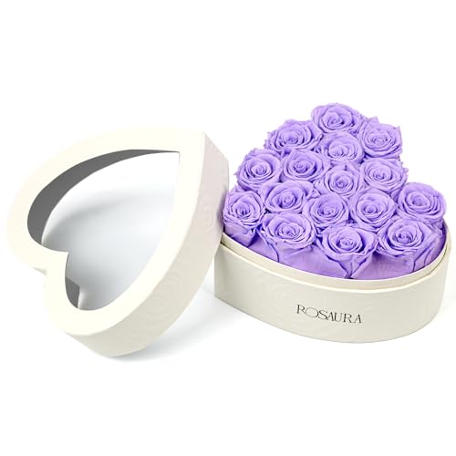 Rosaura Heart-Shaped Preserved Roses Gift Box - Real Forever Flowers for Christmas, Birthday, Valentine's & Mother's Day (Light Purple, 16 roses) - color: Light Purple, size: 16 roses