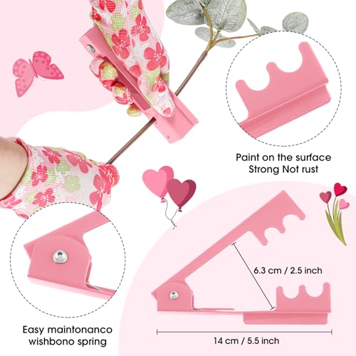 14 Pcs Mother's Day Rose Stripper Thorn Remover Tool Garden Pruning Shears Scissors Kit Leaf Stripping Tool Floral Gloves and Floral Tape Flower Stripper Kit Gift for Wedding Outdoor Gardening(Pink) - color: Pink