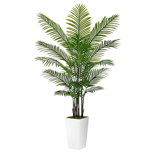 Artificial Palm Tree 6FT - Fake Tree with White Tall Planter - Faux Tropical Areca Floor Plant in Pot - Artificial Silk Plant for Home Office Living Room Decor Indoor - color: White, size: 6ft