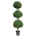 Damomo Artificial Topiary Ball Tree Outdoor, 4.6ft Fake Topiaries Triple Ball Trees(1 Pieces) Faux Boxwood Plants Potted Green Decorative Indoor or Garden（56inch） - size: 4ft 8in
