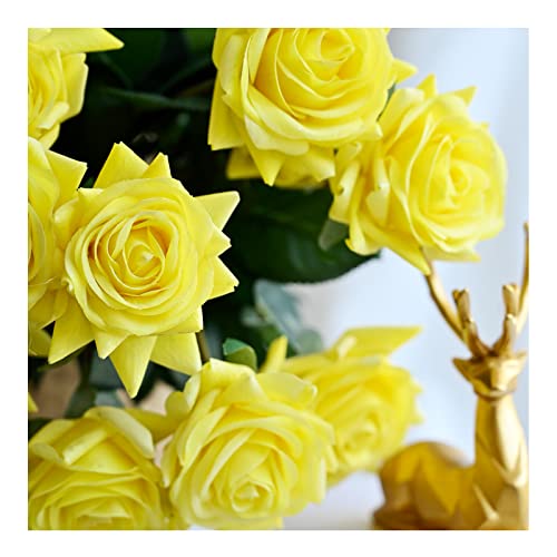 ZMZQ&flw Real Touch Silk Roses Artificial Flowers for Decoration, Realistic Single Fake Flower with Individual Stems Leaves 12PCS, Yellow - color: Yellow 12pcs