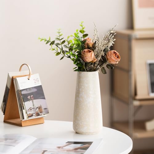 Beige Vase - 8" White Textured Pampas vase, Boho Rustic Vases for Home Decor, Farmhouse Decor, Minimalist Cream Modern Flower vases for Centerpieces, Living Room, Bedroom - color: Snowflake, size: Big