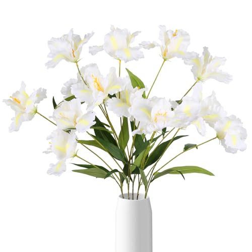 White Iris Flowers 5Pcs 15Heads - 35.4" Long Stem Artificial Iris Flowers for Tall Vase Faux Summer Flowers Floral Arrangements for Home Wedding Centerpieces Decor(White) - color: White