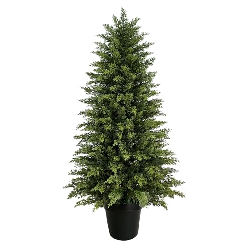 Mavis's Diary 4ft Artificial Cedar Topiary Tree, Set of 1 Realistic Faux Evergreen Shrub Plant in Planter, Indoor Outdoor Fake Cedar Tree for Front Porch, Entryway, Office & Home Decor - color: 1pack, size: 4FT