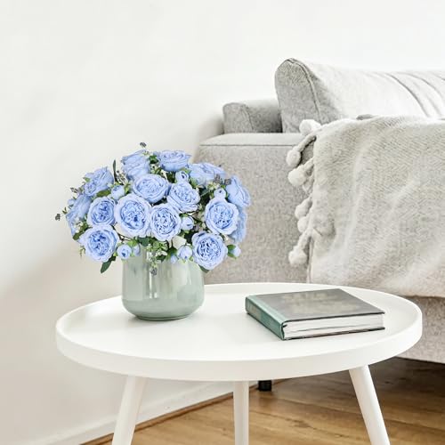 Artificial Peonies Silk Flowers, Faux Peony Bouquet 2 Bundles Florals Arrangements Decor for Farmhouse Home Wedding Table Centerpiece, Fake Plastic Flowers Bulk for Vase Decoration (Light Blue, 2PCS) - color: Light Blue, size: 2PCS