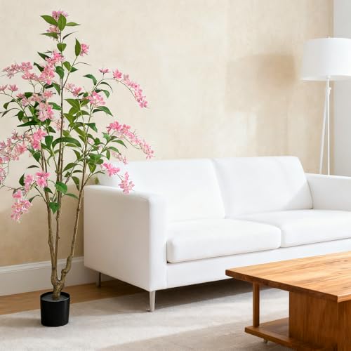 Artificial Jasmine Tree 6ft Black Flower Pot Fake Trees, Lifelike Artificial Trees with Natural - Looking Blooms, Perfect for Any Space - size: 6ft