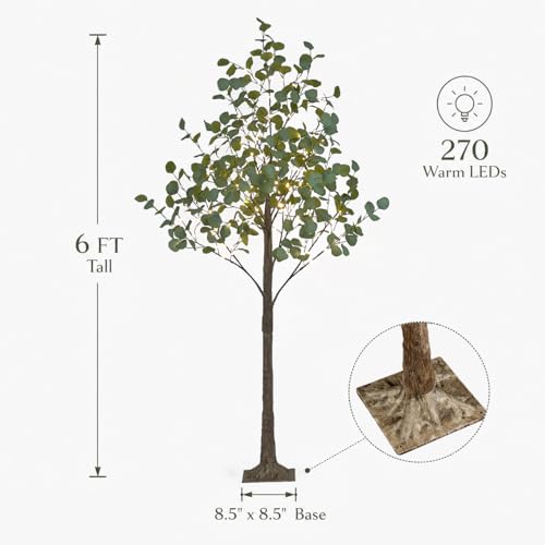 Lighted Eucalyptus Tree 6FT 270 LED Artificial Tree for Decor Inside and Outside Home Patio Wedding Festival Christmas Decoration Warm White - size: 5ft 10in