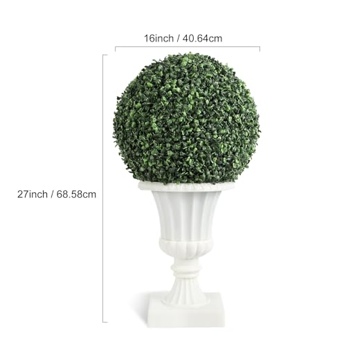 IDEALHOUSE 24 Inch Outdoor Artificial Trees with Lights, 2-Pack Pre-Lit Topiary with Remote & Timer, UV Resistant Faux Plants in Vintage Urn Pot for Porch, Patio, Home Decor, White Base - color: White Base