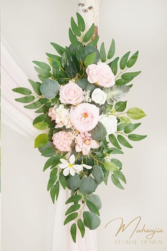 Muhanjia Artificial Arch Flowers Kit(Pack of 4),2Pcs Artificial Flower Arch Decor, 2Pcs Drapes, Ceremony and Reception Background Rose Decoration, Flamingo Pink Rose Floral Outdoor Party Decor - color: Flamingo Pink