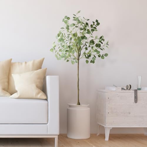 Artificial Eucalyptus Tree,5Ft Tall Fake Potted Tree Silk Faux Eucalyptus Tree with Plastic Nursery Pot, Artificial Plants for Home Office Indoor Decor - size: 5ft
