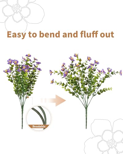 Fake Garden Flowers, 12 Bundles Artificial Flowers for Outdoor Front Porch Home Kitchen Bedroom Garden Patio Festival Decoration -Purple - color: Purple