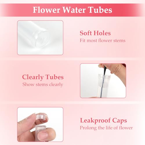 Wzifyf 50 Pcs Flower Water Tubes with 50 Pcs Clear Single Rose Sleeve Holder for Bouquets with 72 Ft Ribbon Flower Vials Individual Single Stem Floral Wrapping Bag for Mother's Day Florist Supplies - color: Clear, size: single flower wrap