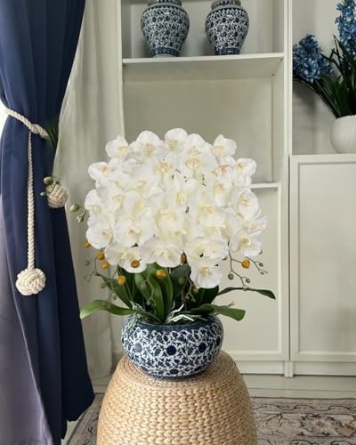 DILATATA 6PCS 32" Artificial Orchid Stems White Butterfly Orchid Faux Phalaenopsis Flowers for Home Wedding Centerpieces Office Table Decorations Real Touch Silk Orchids for DIY Floral Arrangements - color: White