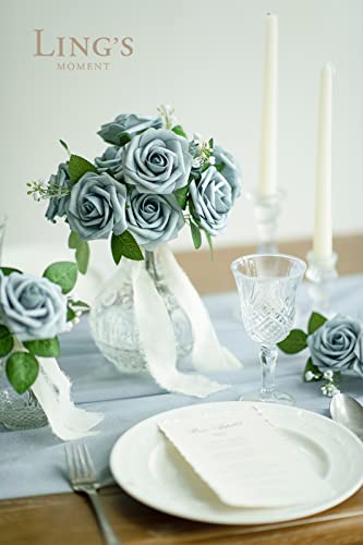 Ling's moment Artificial Roses, Dusty Blue, 3 Inch 50 Pcs | Foam Material, With Stems, DIY Floral, Wedding/Party Decor, Centerpieces/Bouquet - color: Blu- Dusty Blue, size: 50Pcs