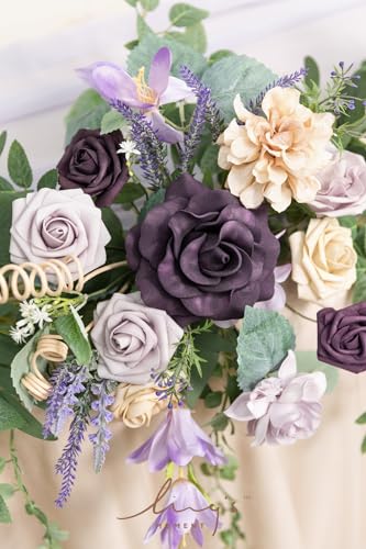 Ling's moment 9FT Eucalyptus and Willow Leaf Garland with White Flower, Handcrafted Wedding Sweetheart Table Centerpieces Head Table Decor Arch Backdrop Decorations for Wedding | Lavender Purple - color: Prpl-lavender Purple