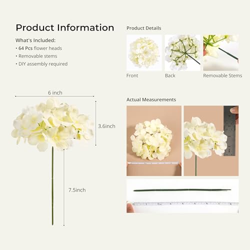Auihiay 64pcs Silk Hydrangea Artificial Flowers, Champagne Artificial Hydrangea Flowers with Stems, Full Hydrangea Flowers for Wedding Centerpieces, Home, Garden, Party Decoration (Champagne) - color: Champagne