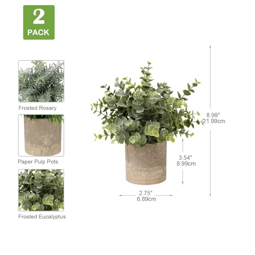 Briful Artificial Potted Plants Set of 2 Small Faux Plant Eucalyptus Mini Fake Plant Decor for Home Table Office Room Desk Bathroom Shelf Kitchen Rustic - color: 3-green