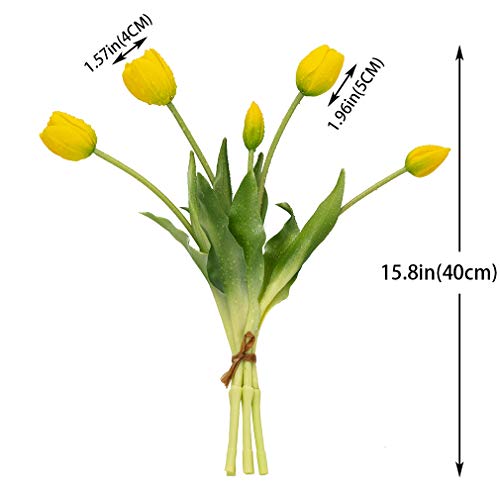 DUYONE 15Pcs Artificial Tulips Flowers, Soft Touch Realistic Latex Tulips Bouquet for Home Office Wedding Party Garden Decor, Fake Flowers for Dining Table Living Room Spring((Yellow,15pcs) - color: A Style-15pcs Yellow(no Vase)
