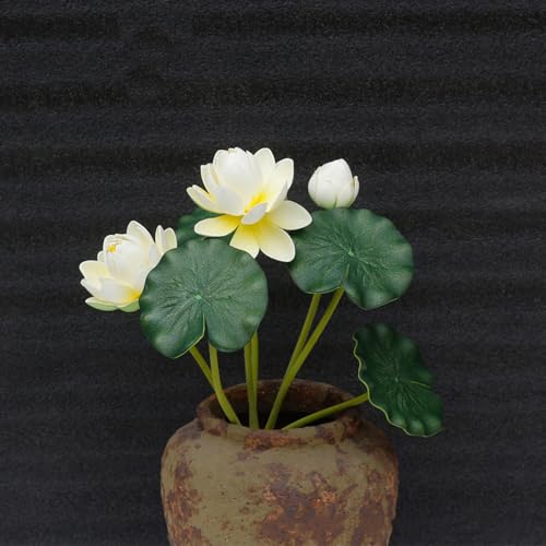 2Pcs Artificial Lotus Flower Decor, 12.5inch 7 Head Water Lilies, Outdoor Pond Plants, Silk Artificial Flower Lotus, Household Living Room and Dining Table Decoration (White) - color: White
