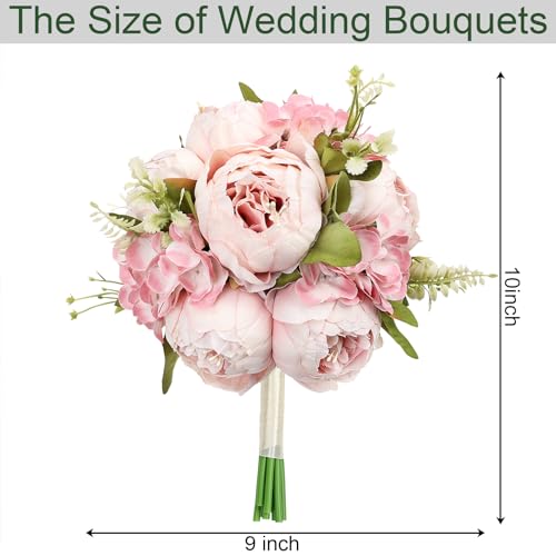 Blush Pink Bridesmaid Bouquet for Wedding, an Artificial Silk Peonies Flowers Bouquet for Marriage Decorations - color: Blush Pink