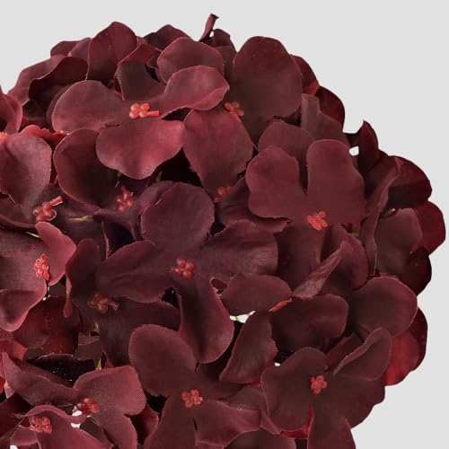 JINWOE 5Pcs Burgundy Silk Hydrangea Artificial Flowers, 20Inch Large Lifelike Flowers,Halloween Christmas Artificial Hydrangeas for Indoor Bouquet Table Centerpieces Floral Arrangements Home Wedding - color: Burgundy