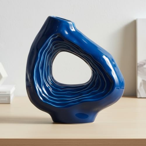 Sunddo Blue Ceramic Vase for Home Decor - 9 Inch Modern Flower Vase, Boho Donut Decorative Vase for Flowers, Living Room Bedroom, Wedding, Table Centerpiece - color: Blue, size: 9 inch