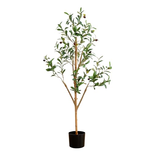 Nearly Natural Olive Tree Artificial Indoor 4FT Tall Silk Faux Olive Tree for Home and Office Decor, Fake Potted Olive Tree with Natural Wood Trunk, Realistic Olive Tree Branches and Lifelike Fruits - size: 4ft