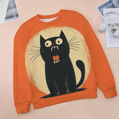 domirica Halloween Sweatshirts for Women Black Cat Print Pullover Crewneck Oversized 2024 Fall Fashion Casual Warm Shirt - color: Ah, size: X-Large