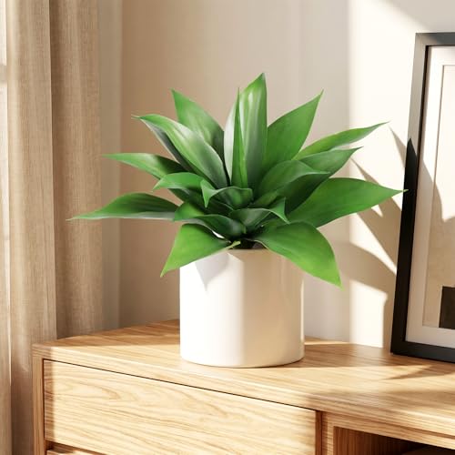 Ttranewsoo Fake Plants Artificial Agave Plants,Large UV Resistant Fake Agave Planters for Indoor and Outdoor Decorating Tropical Plant Succulents Greenery Indoor Decor((2Pack Light Green) 13.8" - color: Light Green