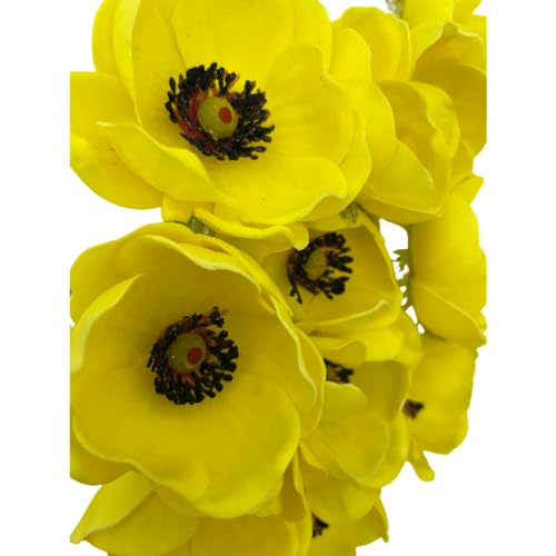 5Pcs Artifical Real Touch PU Anemone Flower Bouquet Room Home Decor (Yellow) - color: Yellow