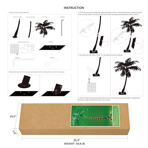Lightshare 7 Feet Palm Tree 152LED Lights Artificial Fake Tree Decoration for Tiki Bar Outside Patio Porch Pool Christmas Nativity - size: 7ft