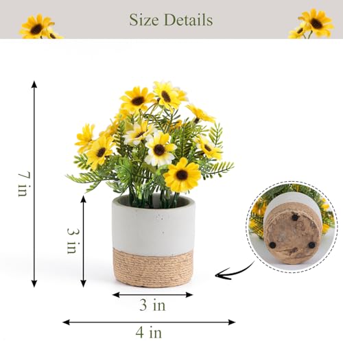 Artificial Potted Plants with 2 Pack, The Daisy Flower for Bathroom Shelf Decor, Decorative Plants for Home Living Room Office Bedroom Table Tray Shelve Farmhouse Decor Indoor(Sunflowers)