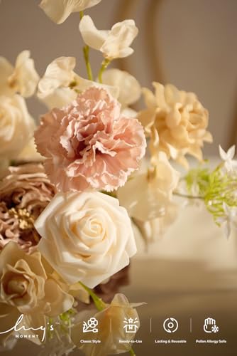 Ling's Moment Fake Flowers Box, Faux Peony Artificial Dahlia Foam Roses Silk Carnation for Centerpiece Bouquet Wedding Floral Arrangement Bridal Shower Party, Earth Brown & Butter Yellow, Deluxe Combo - color: Brn-earth Brown & Butter Yellow, size: Deluxe