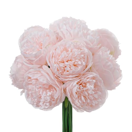 10PCS Pink Realistic Silk Peonies Bouquet, Waterproof & UV Resistant Faux Peony Flowers, All-Weather Artificial Stems for Outdoor, Grave, Wedding Centerpiece & Home Decor - color: Pink
