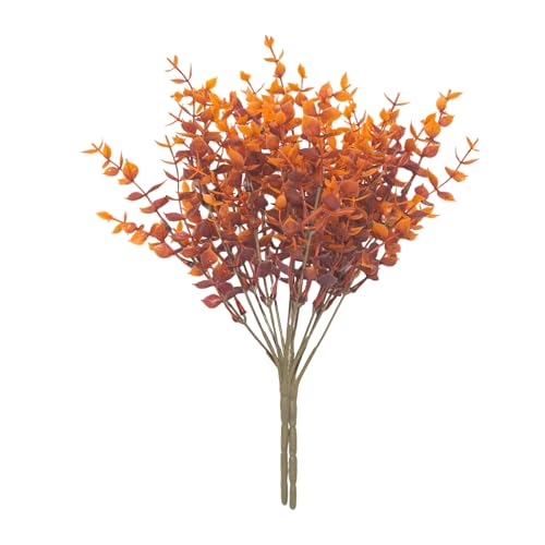 8 Bundles Multi Colored Artificial Eucalyptus Leaves, Plastic Plants, Outdoor Plants, Indoor Decorative Artificial Plants, Porch Window Frames, Green Plant Decorations (8, Autumn Colors) - color: Autumn Colors